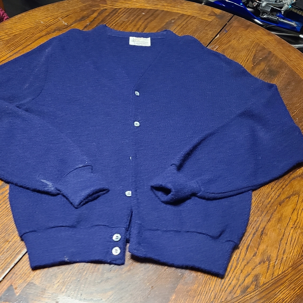Vintage london fog sweater vest v neck navy blue mr rogers